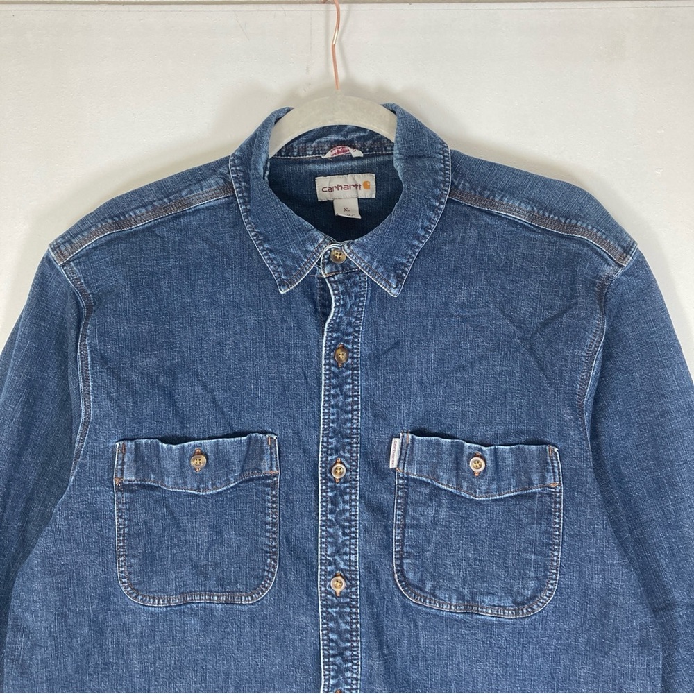 Carthartt Shirt Men's XL Relaxed Fit Blue Denim Cottagecore Workwear Western - Picture 4 of 16